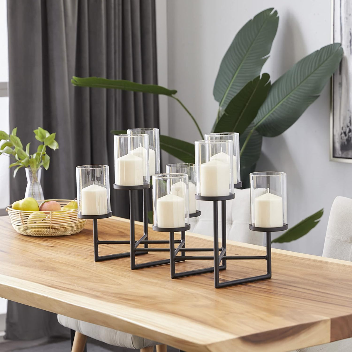 White Iron Candelabra Holds 10 Pillar Candle Holders J92490