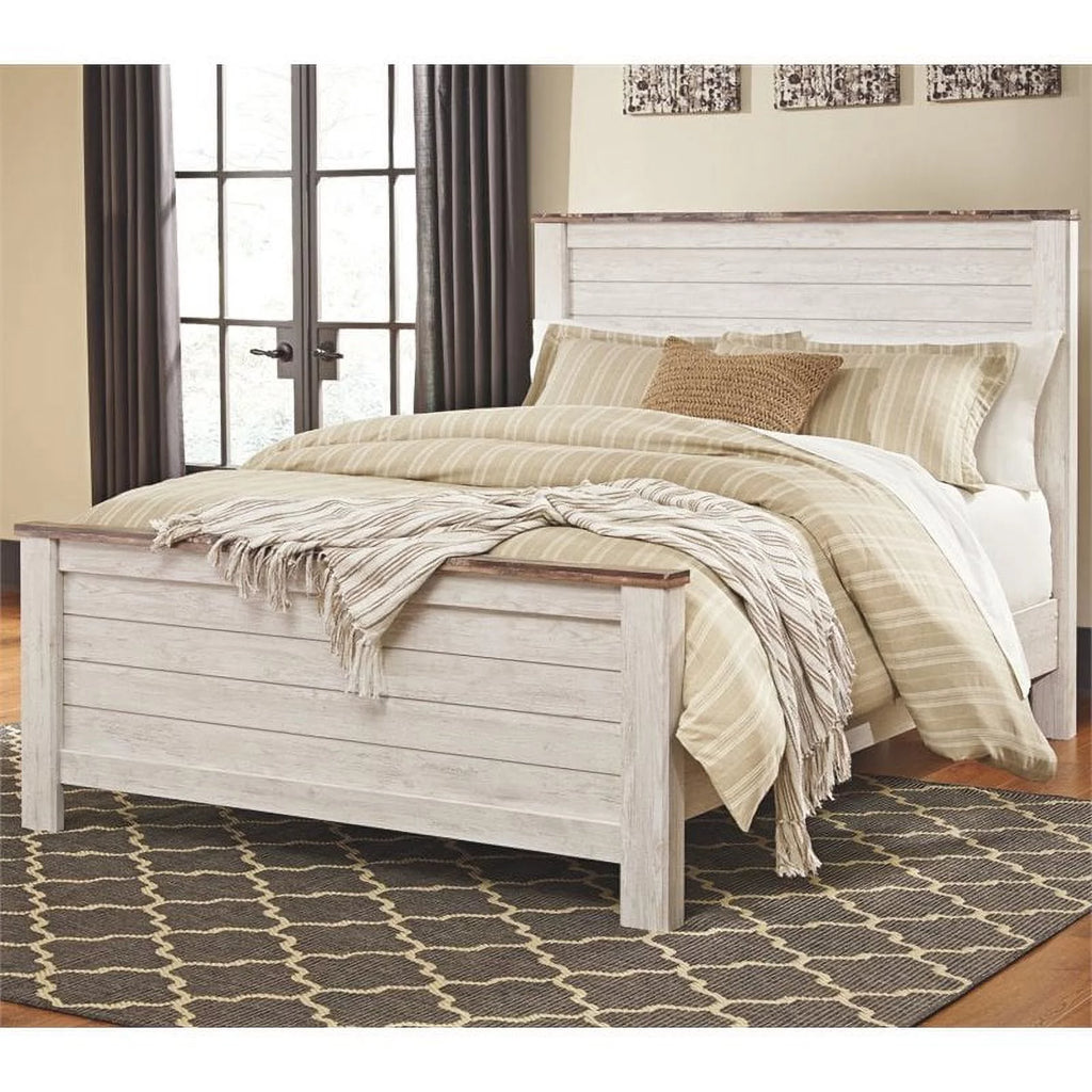 Queen Panel Bed in Whitewash X9566