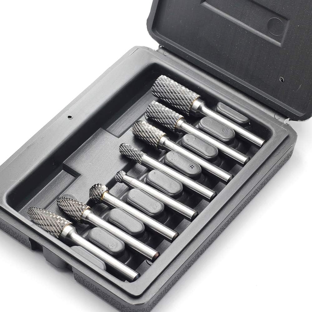 Carbide Burr Set with 1/4'' Shank 8pcs Double Cut Solid Carbide Rotary Burr Set C489
