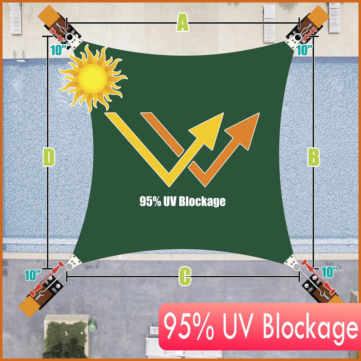 12' x 12' Green Square Sun Shade Sail Canopy S868117