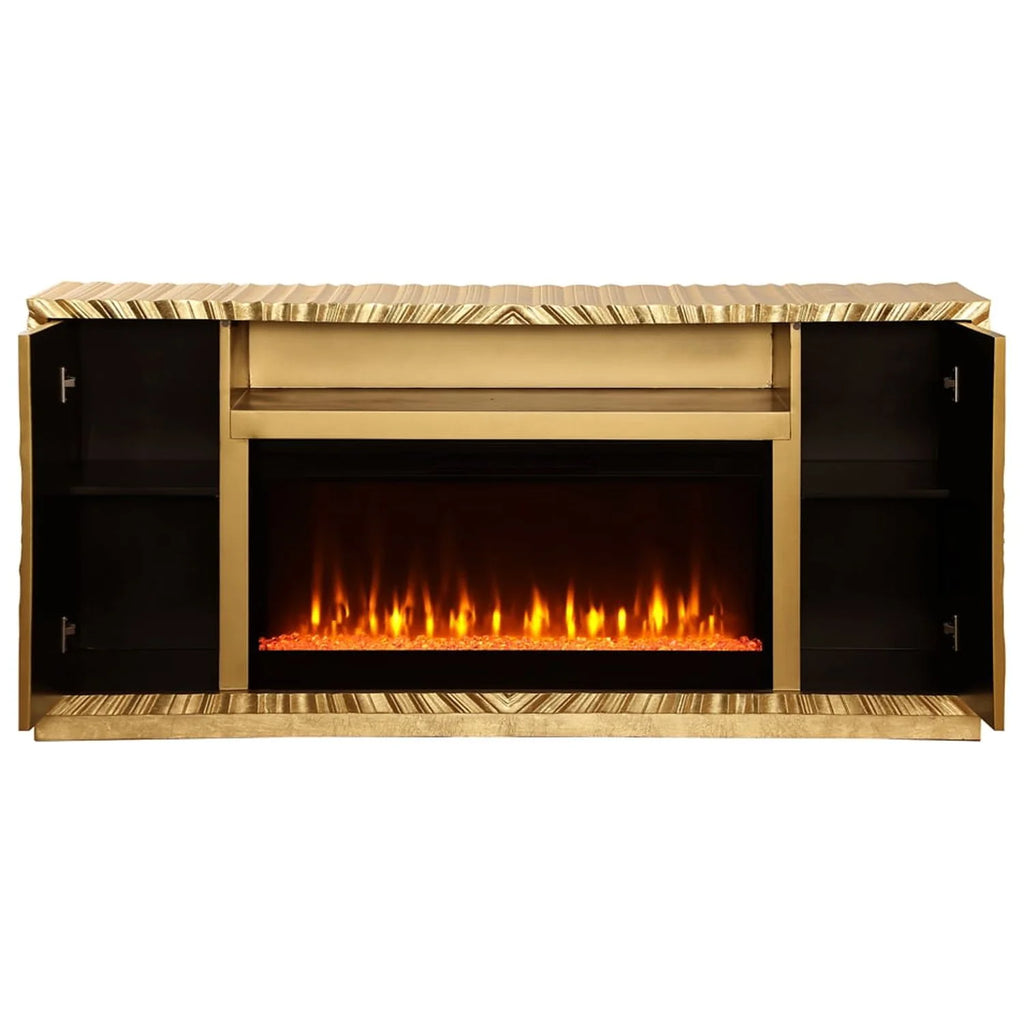 Metallic Gold Freestanding Infrared Electric Fireplace TV Stand N641042