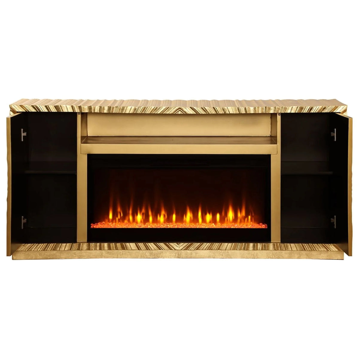 Metallic Gold Freestanding Infrared Electric Fireplace TV Stand N641042