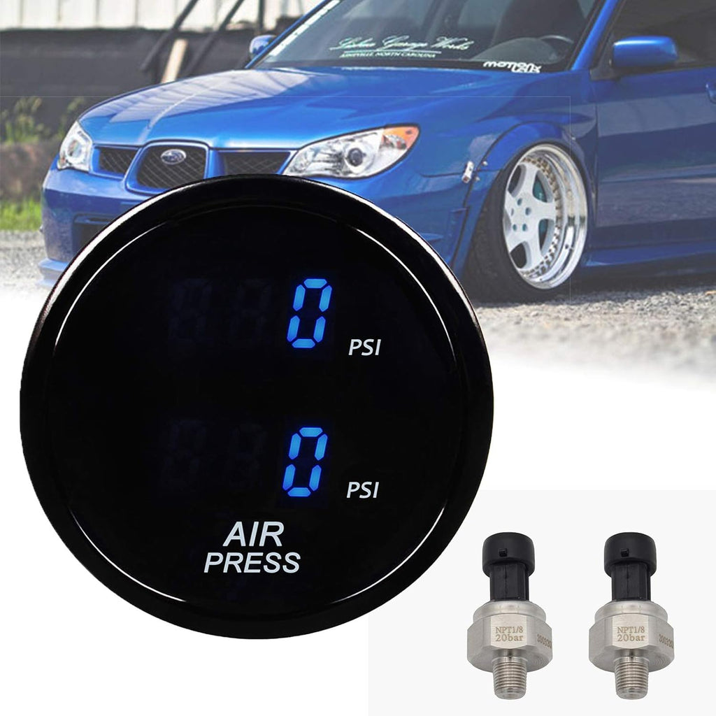 2Inch 52mm Dual Digital Air Suspension Pressure Gauge with 2PCS 5 Meters Electronic Sensors (Red) Pack of 2 X1151