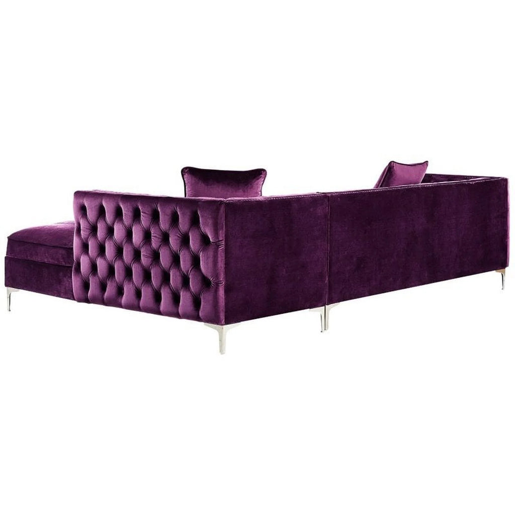 Purple Velvet Sectional Sofa with Right Facing Chaise V6404