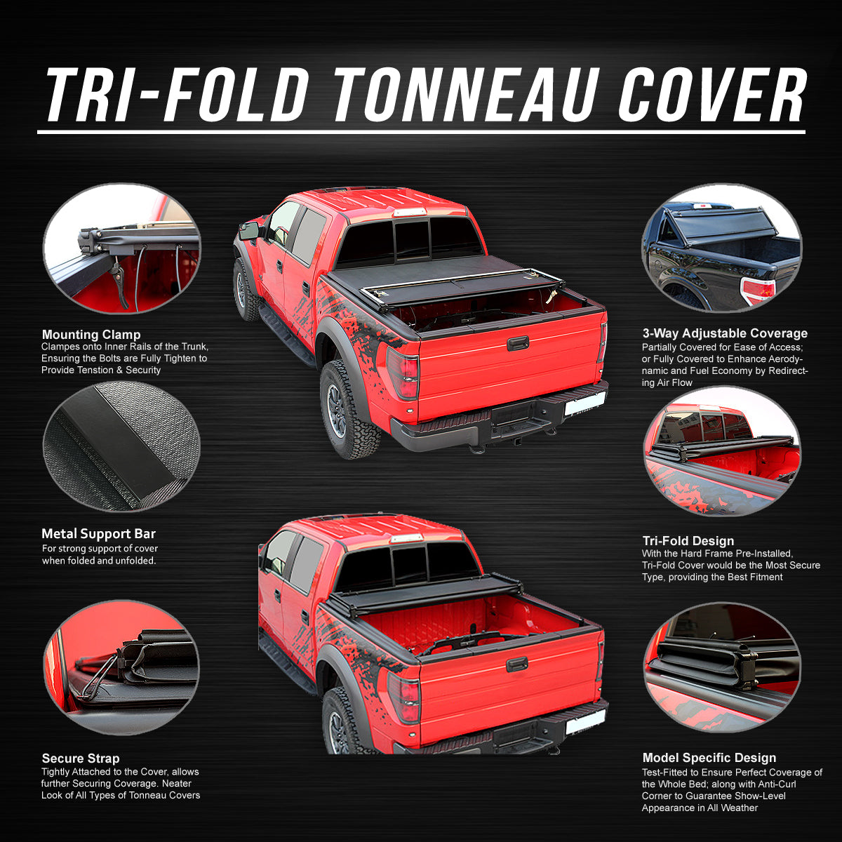 Tri-Fold Soft Top Tonneau Cover for Toyota Tundra 6.5' Bed O4671