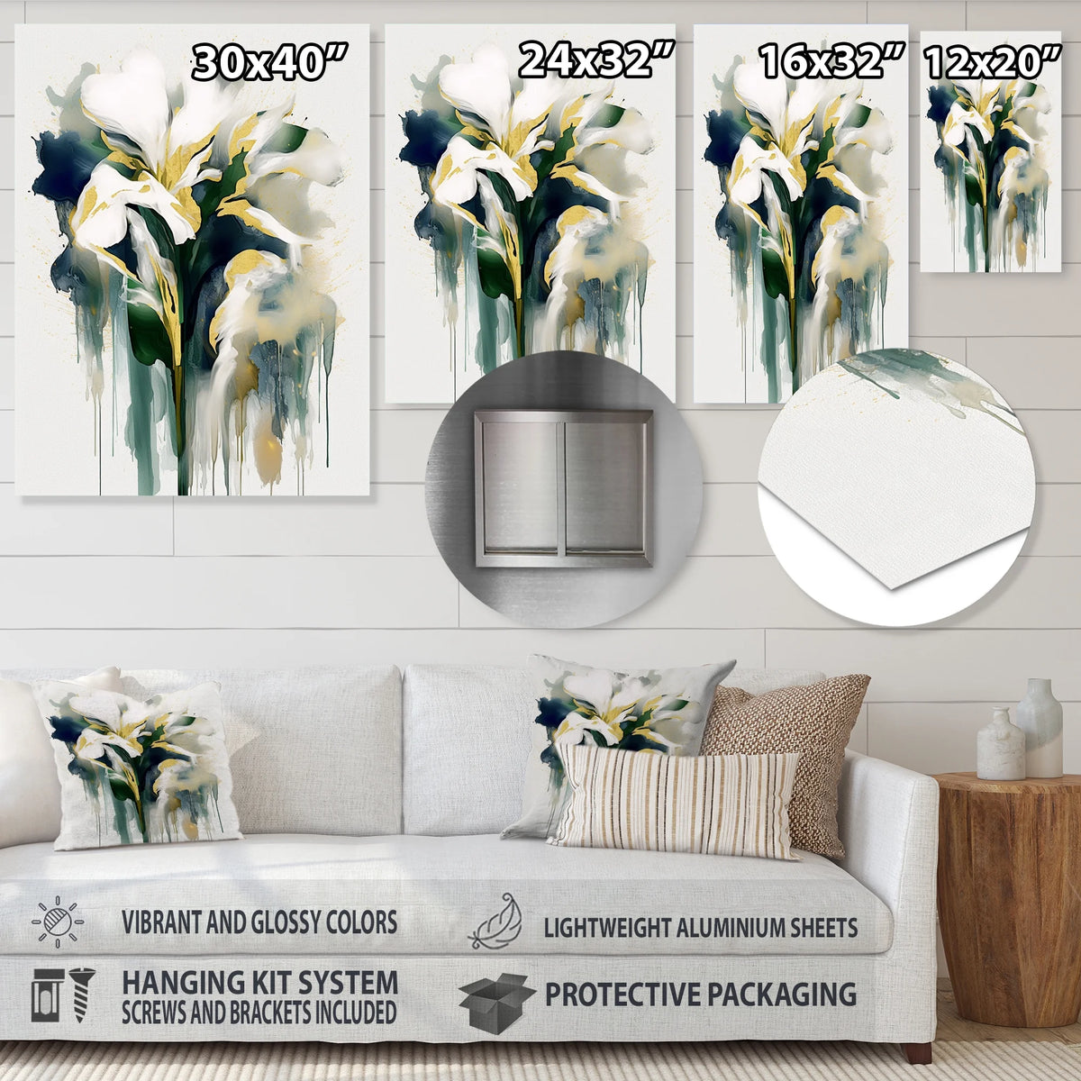 Green Floral Metal Art W530