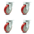 Red Polyurethane Wheel Swivel Casters Set of 4 N2828