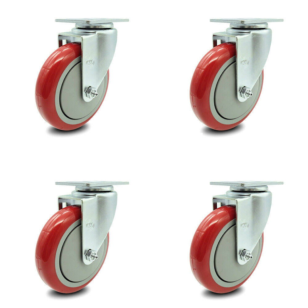 Red Polyurethane Wheel Swivel Casters Set of 4 N2828