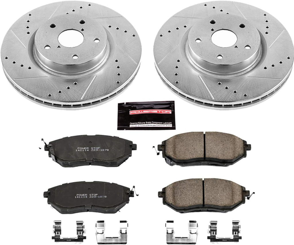 Front Z23 Carbon Fiber Brake Pads with Drilled & Slotted Brake Rotors Kit W854