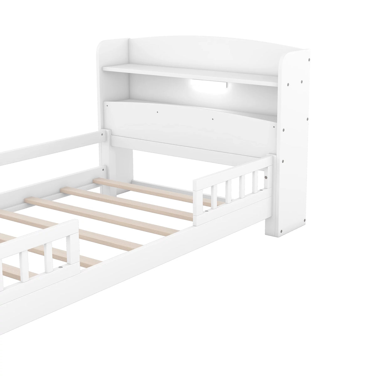 Twin Size Wood Platform Bed with Storage Headboard and Guardrail T152416