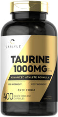 Taurine 1000mg Capsules 400 Count Non GMO Gluten Free H753
