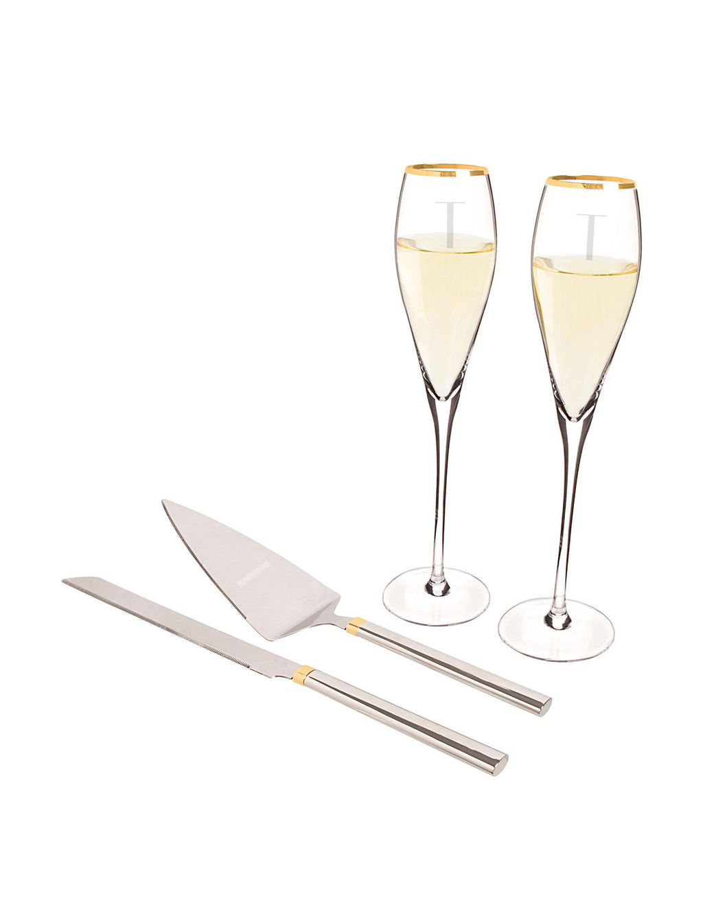 Gold Champagne Flutes and Cake Serving Set Y8858