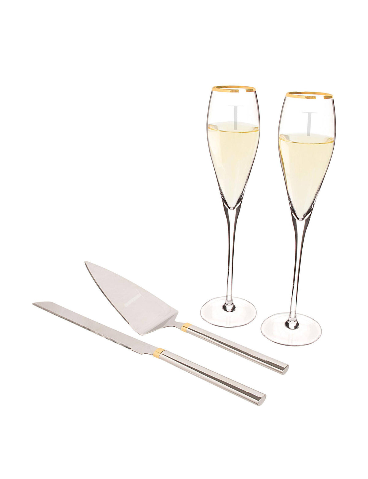 Gold Champagne Flutes and Cake Serving Set Y8858
