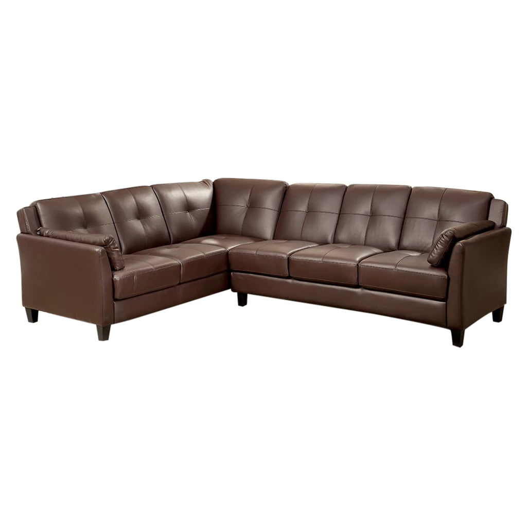 Brown Faux Leather L-Shaped Sectional Sofa S4215