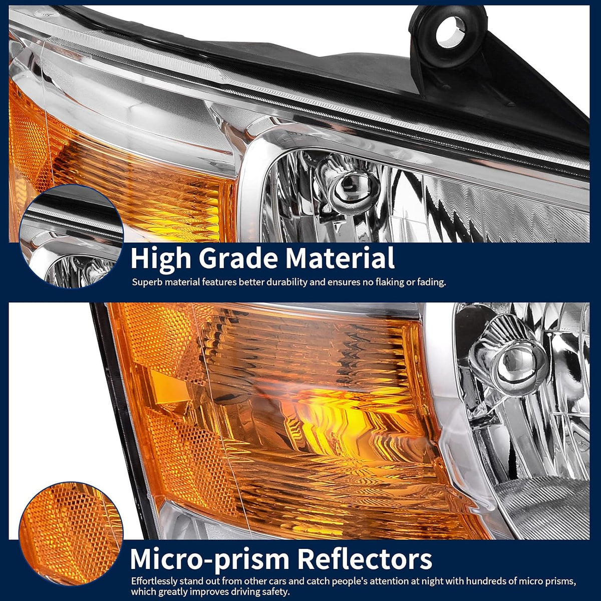 Chrome Housing Amber Reflector Clear Lens Headlight Assembly T76831