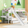 White Wood Twin over Twin Bunk Bed with Desk and Slide T522