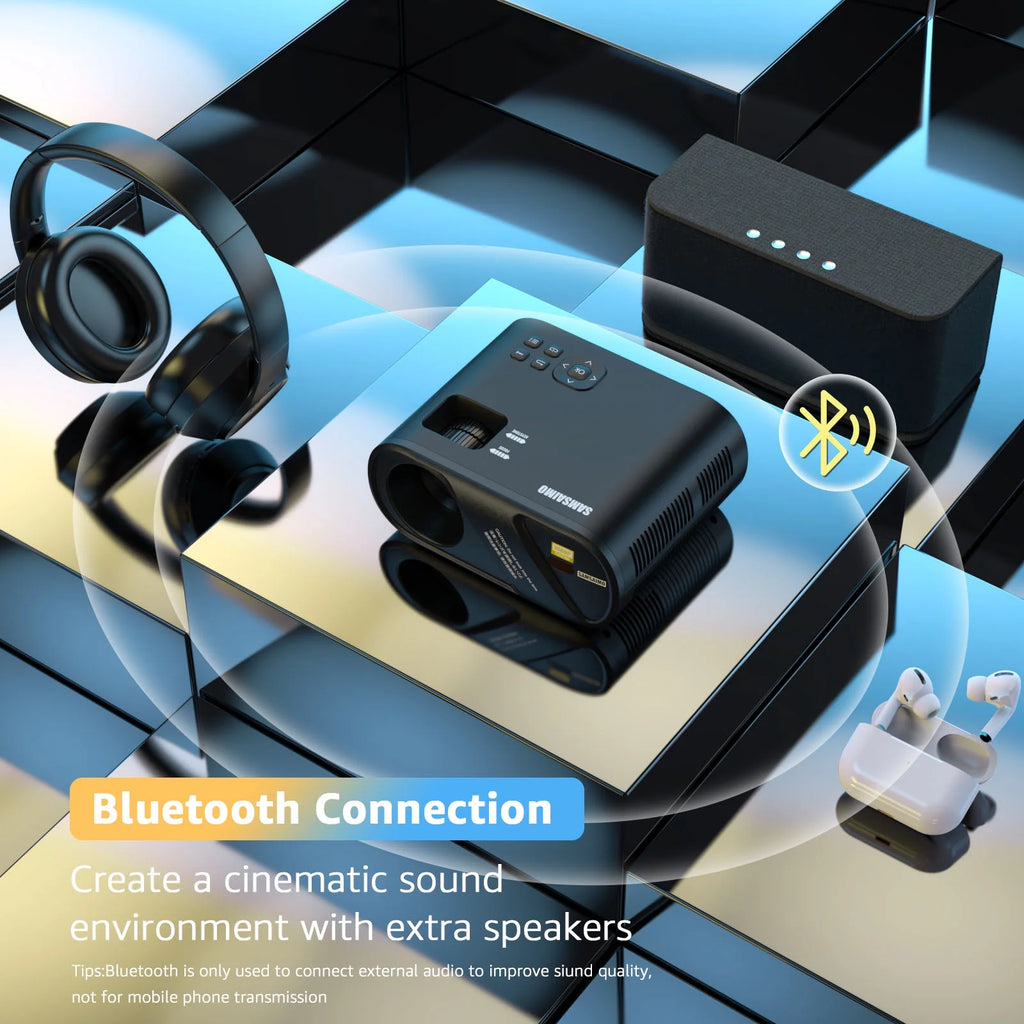 5G Wifi Mini Projector with 100 Projector Screen, Full HD 1080P, Black Q4319