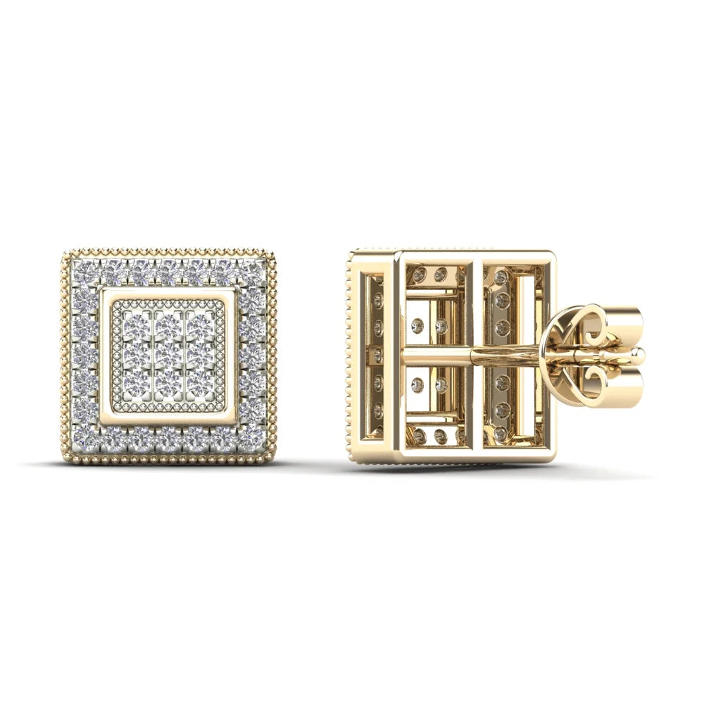 14K Yellow Gold Diamond Square Stud Earrings V80179