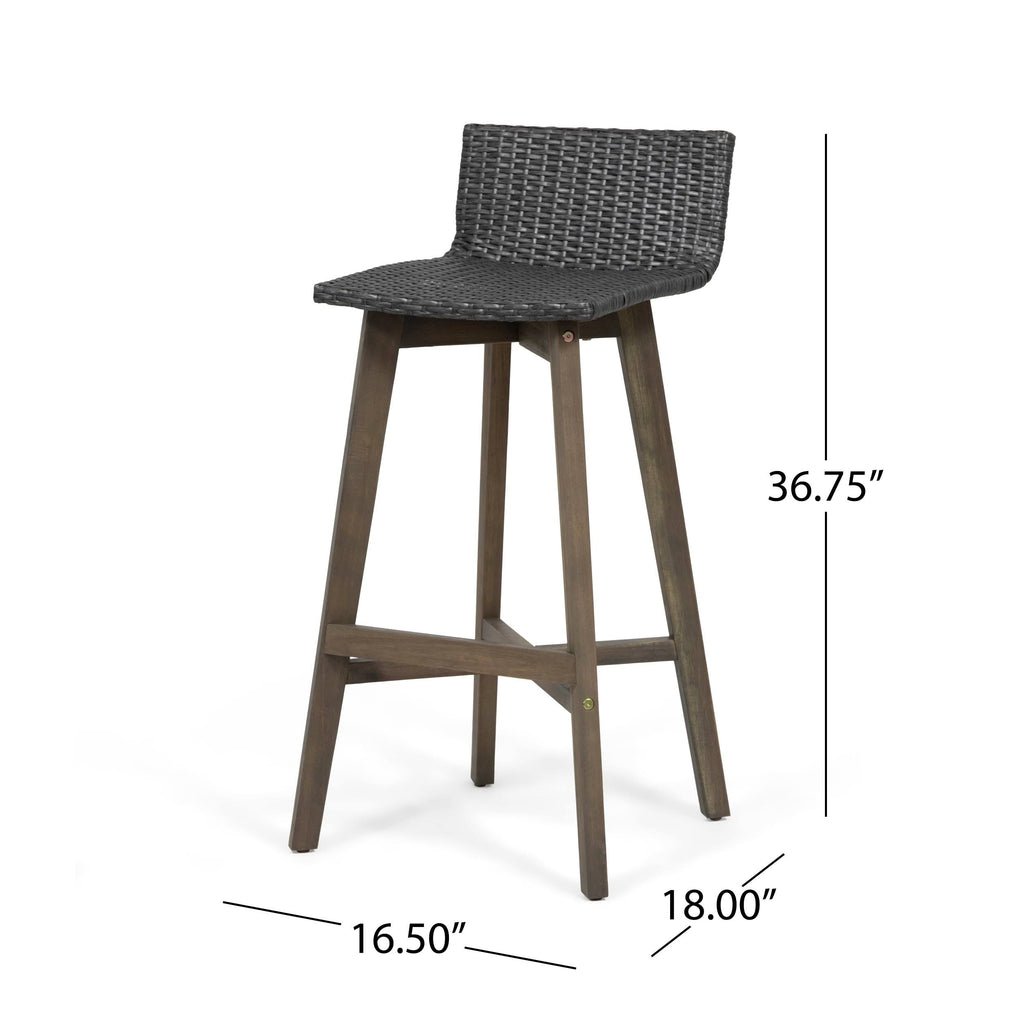 4pk Acacia Wood Wicker Patio Barstools Brown X854