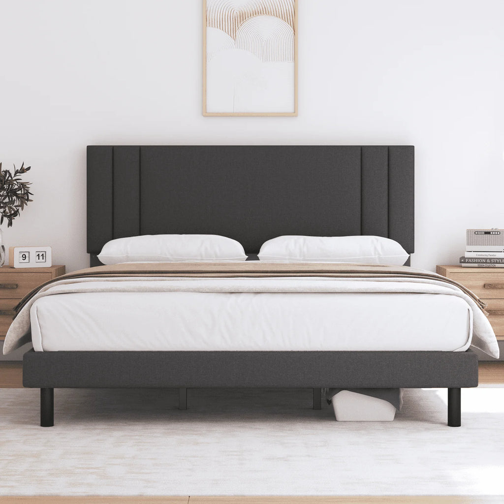 Full Size Platform Bed Frame with Fabric Upholstered Headboard A4696