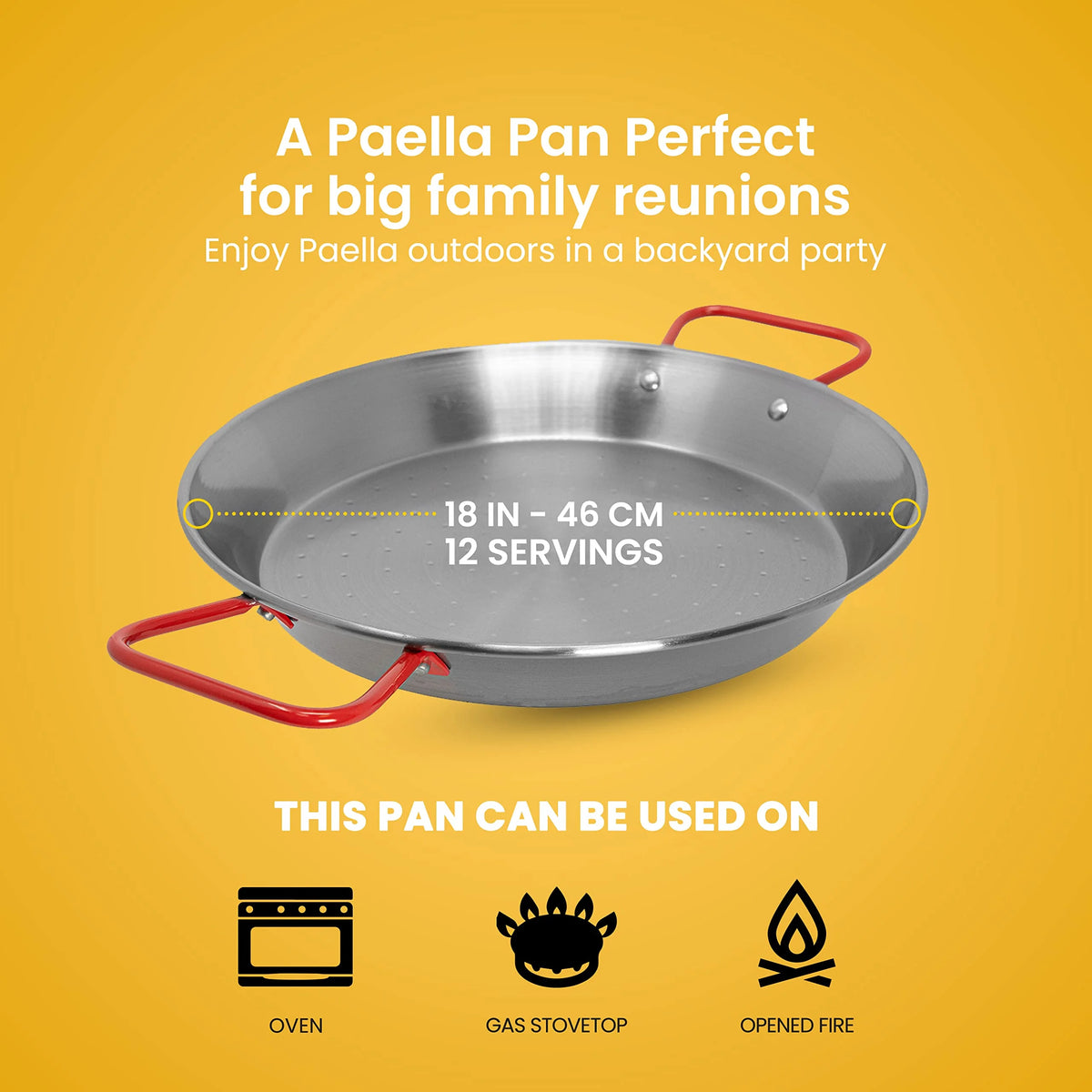 12 Servings Carbon Steel Outdoor Paella Pan Set with Burner and Legs W69492