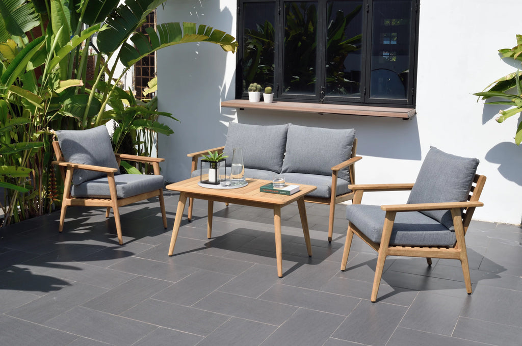 4 Pieces Teak Patio Deep Seating Set with Olefin Cushions P540292