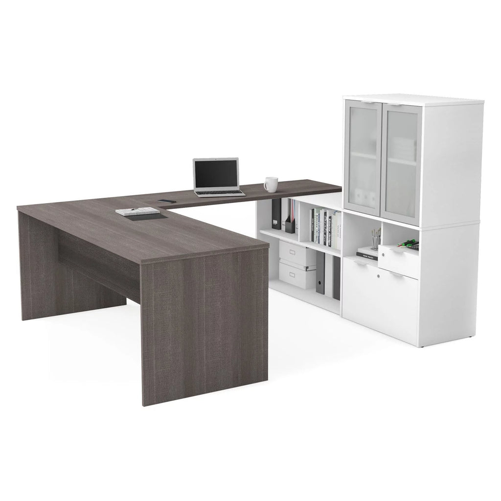 U Shape Computer Desk with Hutch H7321