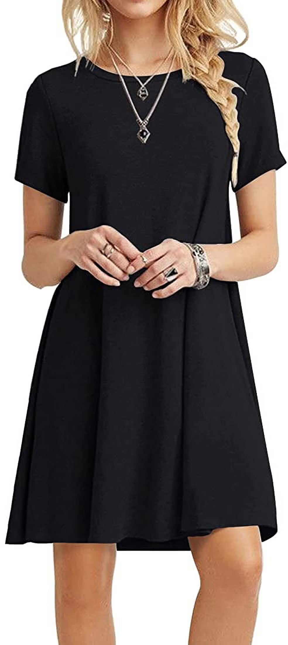Women's Summer Casual T-shirt Dress Short Sleeve Boho Beach Dress N85333